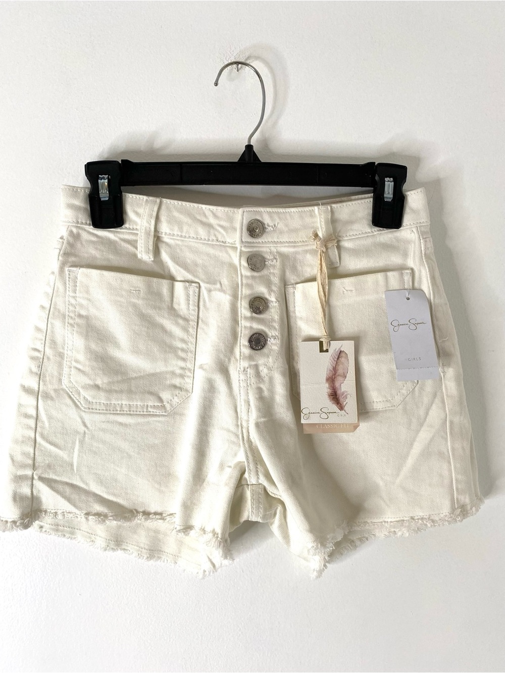 Jessica Simpson White Ellie Girls Jean Shorts NWT Mid-Rise Frayed Hem